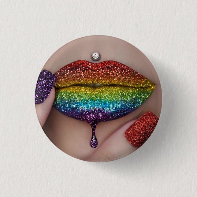 Pride Badges - Rainbow Lipstick Lesbian 1 Inch Round Button (Front)