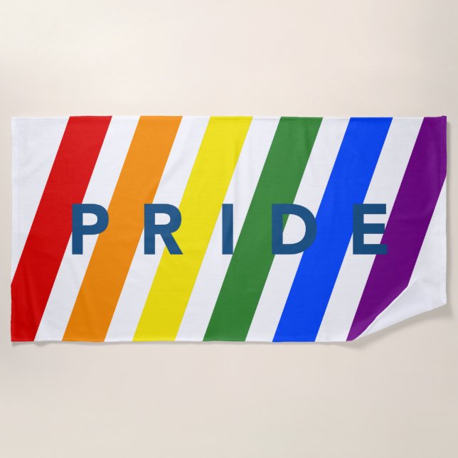 PRIDE Bold Diagonal Rainbow Stripes Beach Towel (Front)