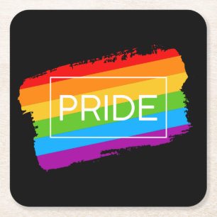 Pride Brushstroke Rainbow Square Paper Coaster