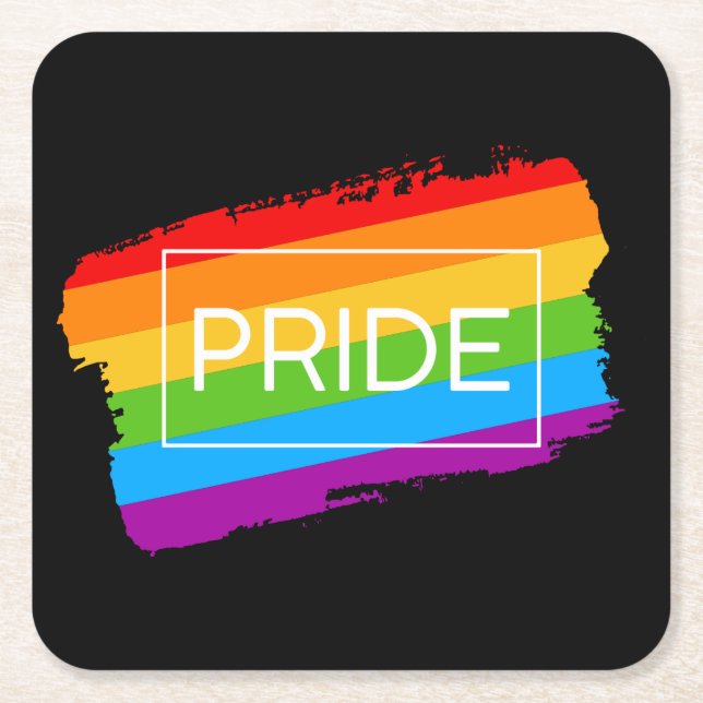 Pride Brushstroke Rainbow Square Paper Coaster (Front)