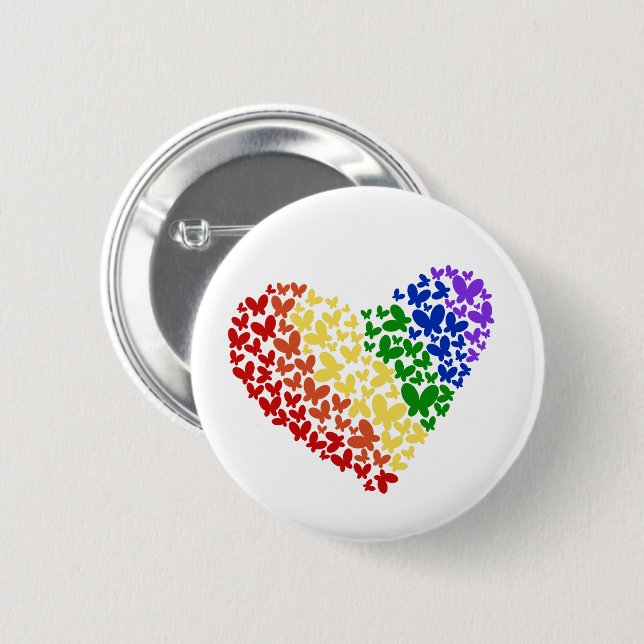 Pride Butterfly Heart– LGBTQ+ Flag Colours  2 Inch Round Button (Front & Back)