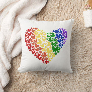 Pride Butterfly Heart– LGBTQ+ Flag Colours  Throw Pillow