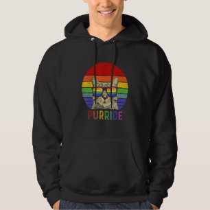 Pride Cat Purride Gay LGBTQ Rainbow Flag Retro Sty Hoodie