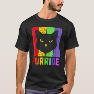 Pride Cat Purride Gay LGBTQ Rainbow Flag Retro Sty T-Shirt