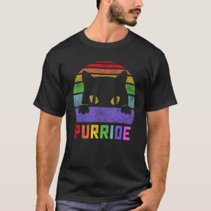 Pride Cat Purride Gay LGBTQ Rainbow Flag Retro Sty T-Shirt