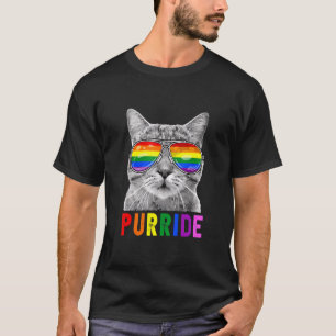 Pride Cat Purride Gay Lgbtq Rainbow Flag Retro Sty T-Shirt