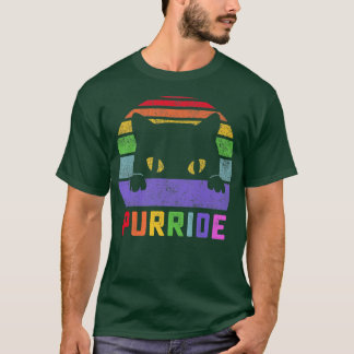 Pride Cat Purride Gay LGBTQ Rainbow Flag Retro Sty T-Shirt