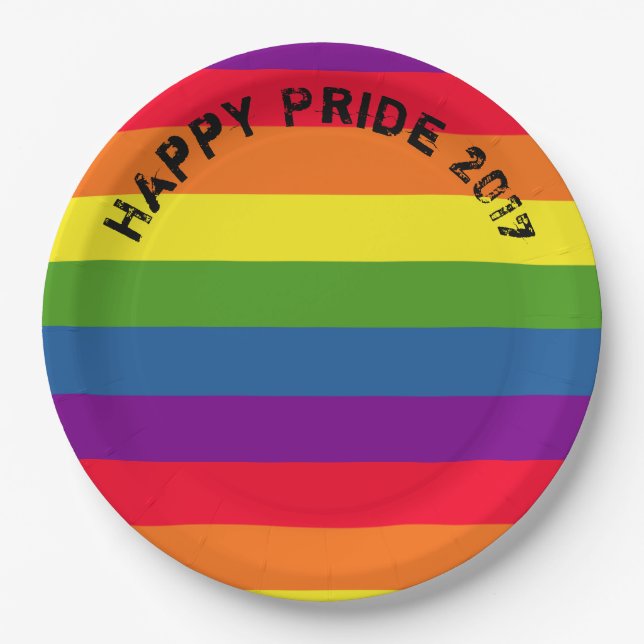 Pride Celebration LGBTQ Rainbow Flag Custom Text Paper Plate (Front)