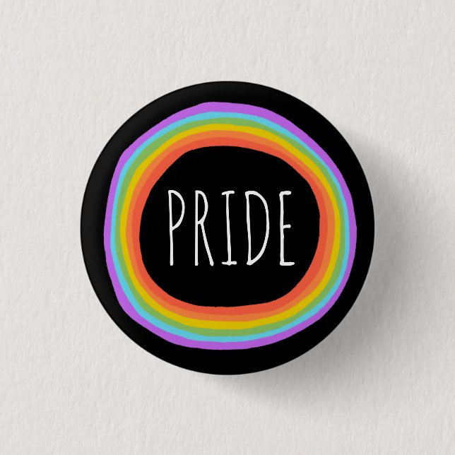 PRIDE Colourful Rainbow Circle Black 1 Inch Round Button (Front)
