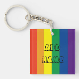 Pride colours rainbow personalised keyring