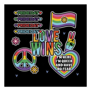 Pride day. Love wins. I'm queer and have no fear.  Poster