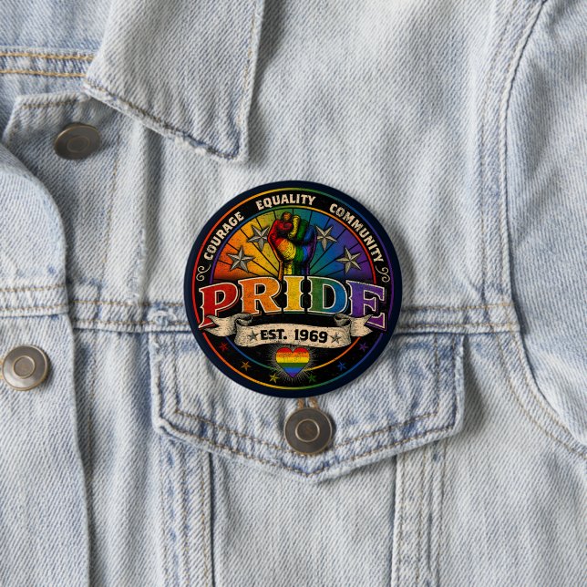 Pride est. 1969 3 inch round button (In Situ)