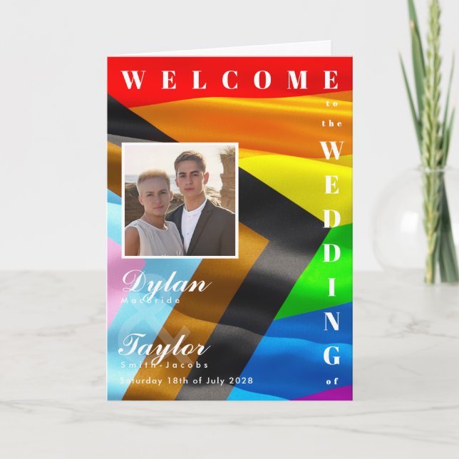 Pride Flag Bold Typography Folded Wedding Photo Program (Front)