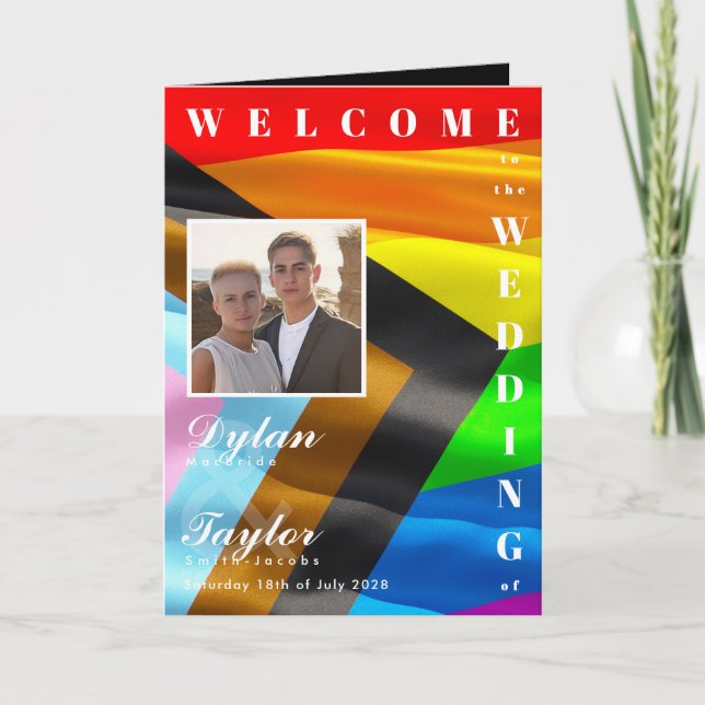 Pride Flag Bold Typography Folded Wedding Program (Front)