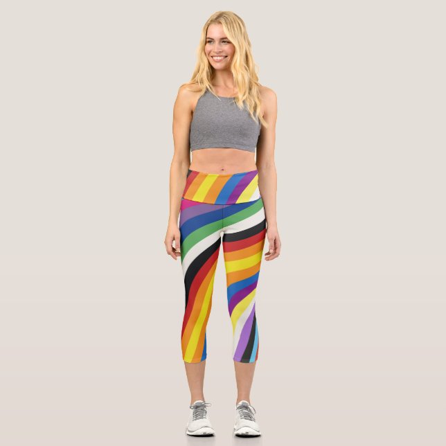 Pride Flag Colourful Stripes Pattern Capri Legging (Front)