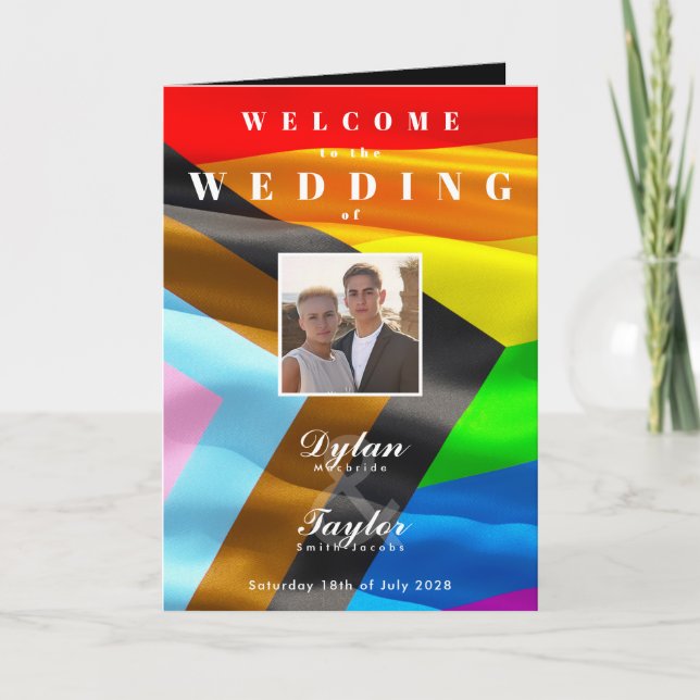 Pride Flag Gay Wedding Photo Typography Folded  Program (Front)