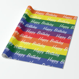 Pride Flag LGBT White Happy Birthday Wrapping Paper