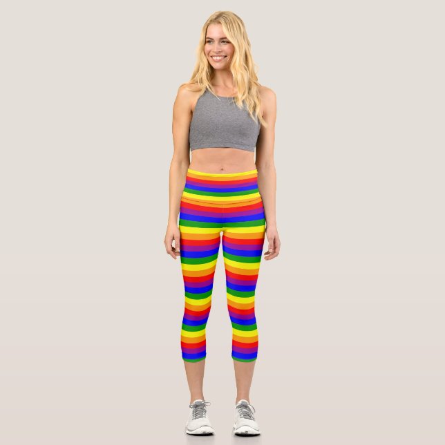 Pride Flag LGBTQIA+ Rainbow Colours Pattern Capri Leggings (Front)