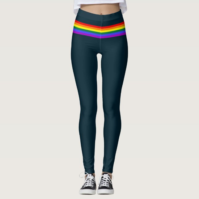 Pride flag rainbow custom Leggings deep blue (Front)