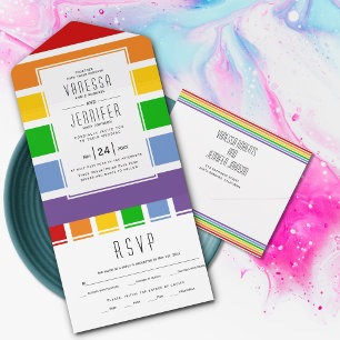 Pride flag stripes gay, lesbian wedding all in one invitation