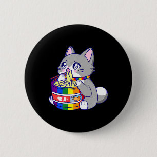 Pride Flag with Anime Pride Cat with a Cat Eating  2 Inch Round Button