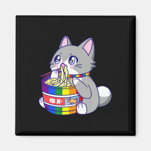 Pride Flag with Anime Pride Cat with a Cat Eating  Magnet