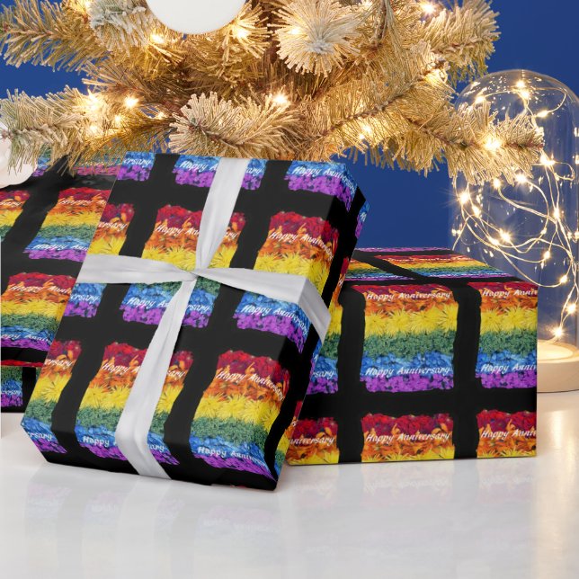 Pride Flowers Happy Anniversary Wrapping Paper (Holidays)