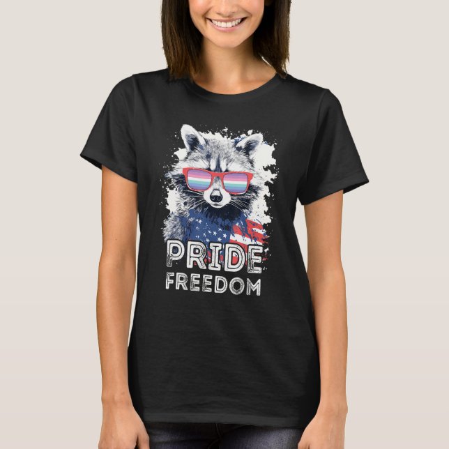 Pride Freedom  Raccoon Genderfrith Sunglasses Flag T-Shirt (Front)