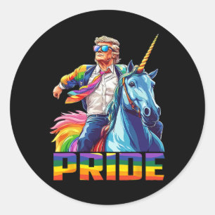 Pride Funny Trump Riding Unicorn Lgbt Gay Lesbian Classic Round Sticker
