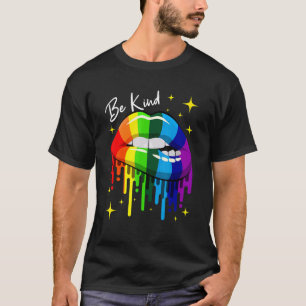 Pride Gay Month Be Kind Lesbian Lgbt Rainbow Lips T-Shirt
