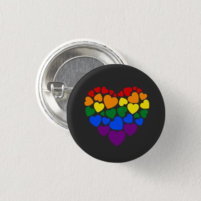 Pride- gay rainbow colour heart for love           1 inch round button (Front & Back)