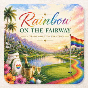 Pride Golf Rainbow on the Fairway Celebration Square Paper Coaster