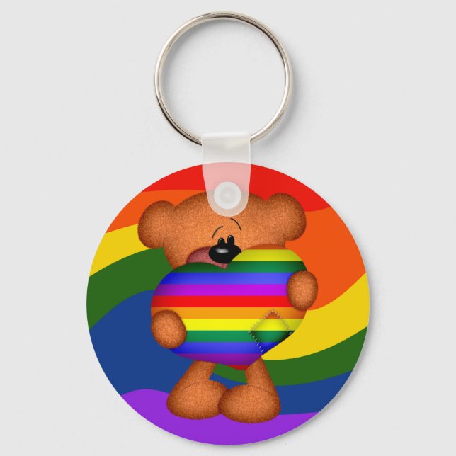 Pride Heart Teddy Bear Keychain (Front)