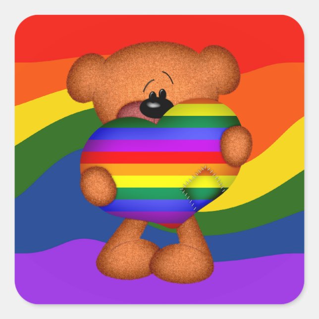 Pride Heart Teddy Bear Square Sticker (Front)