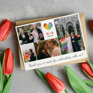 Pride Heart Wedding Photo Collage Thank You Card
