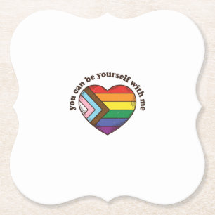 Pride Heart You Can Be Yourself With Me Shirt Desi Paper Coaster