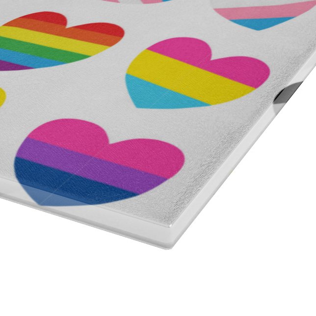 Pride Hearts Glass Cutting Board (Corner)