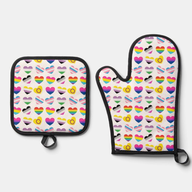 Pride Hearts Oven Mitt Set (Front)