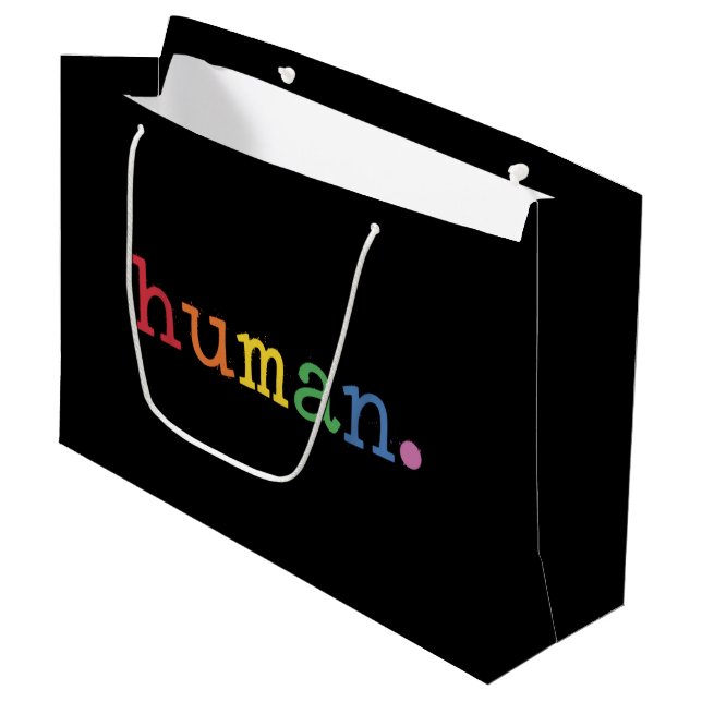 Pride Human LGBT Rainbow LGBTQ Equality Large Gift Bag (Front Angled)
