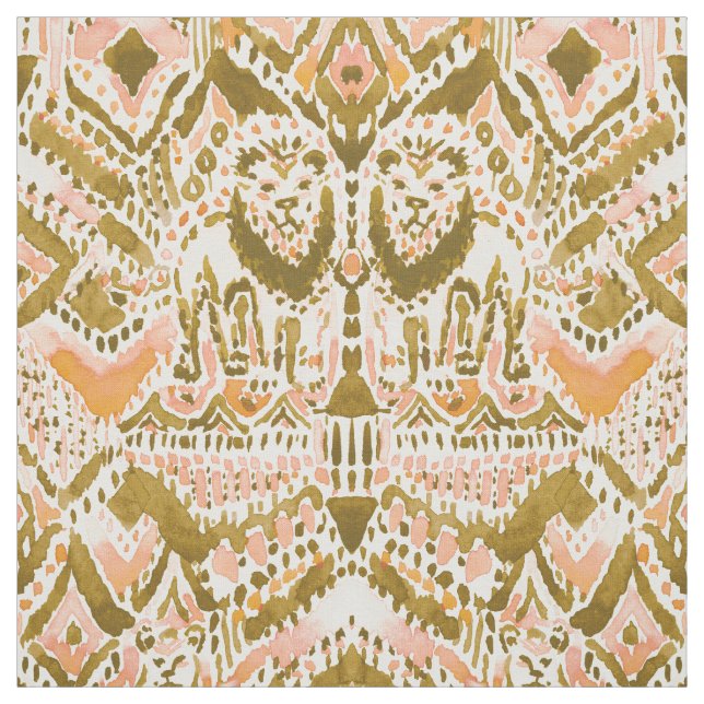 PRIDE INSIDE Lion Tribal Gold Peach Watercolor Fabric (Swatch)