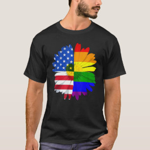 Pride LGBT Daisy Heart Rainbow American Flag Flowe T-Shirt