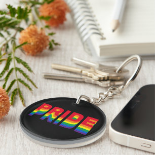 Pride lgbt lgbtq queer gay rainbow retro black keychain