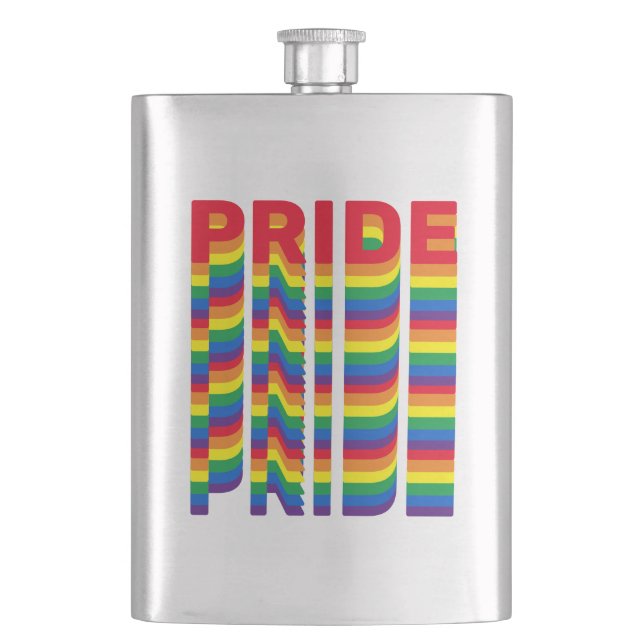 Pride lgbt lgbtq queer gay rainbow retro pattern hip flask (Front)