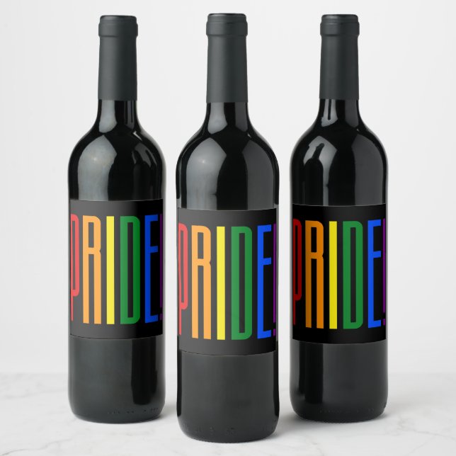 Pride! LGBT Rainbow Flag Colours Typography Logo Wine Label (Bottles)
