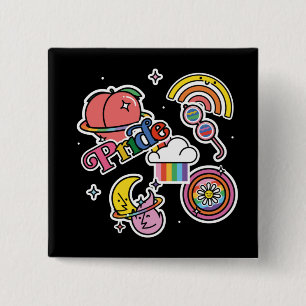 Pride+LGBTQ. Love pride. Rainbow heart with flower 2 Inch Square Button