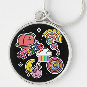 Pride+LGBTQ. Love pride. Rainbow heart with flower Keychain