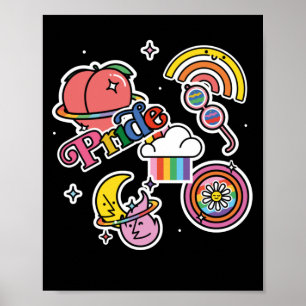 Pride+LGBTQ. Love pride. Rainbow heart with flower Poster