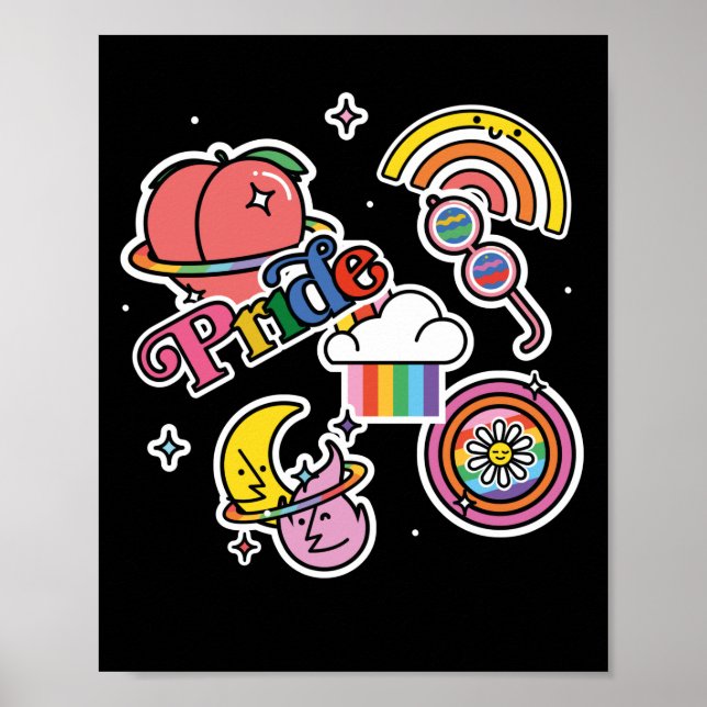 Pride+LGBTQ. Love pride. Rainbow heart with flower Poster (Front)