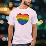 Pride LGBTQ Rainbow Heart Flag Custom Text Unisex T-Shirt<br><div class="desc">Add your text, and easily create your personalized pride T-shirt. Click CUSTOMIZE FURTHER to change the text colour or font. You can TRANSFER this DESIGN on other Zazzle products and adjust it to fit most of the Zazzle items. You can also click the CUSTOMIZE button to add, delete or change...</div>