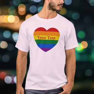 Pride LGBTQ Rainbow Heart Flag Custom Text Unisex T-Shirt